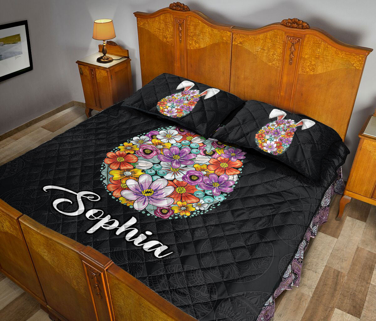 Ohaprints-Quilt-Bed-Set-Pillowcase-Floral-Sugar-Egg-Rabbit-Spring-Custom-Personalized-Name-Blanket-Bedspread-Bedding-1821-Queen (80'' x 90'')