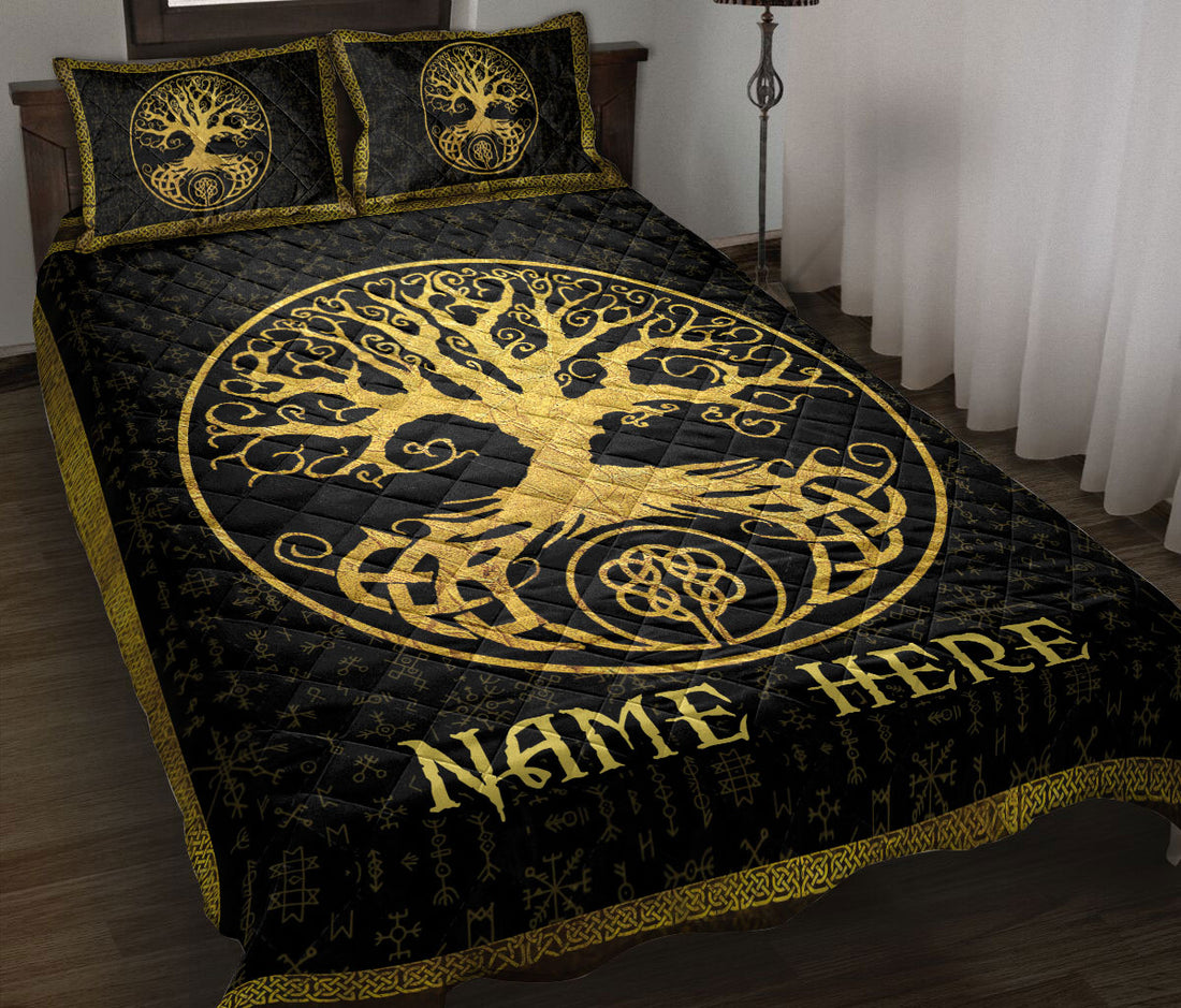 Ohaprints-Quilt-Bed-Set-Pillowcase-Tree-Of-Life-Yggdrasil-Black-Mythology-Norse-Nordic-Custom-Personalized-Name-Blanket-Bedspread-Bedding-728-Throw (55'' x 60'')