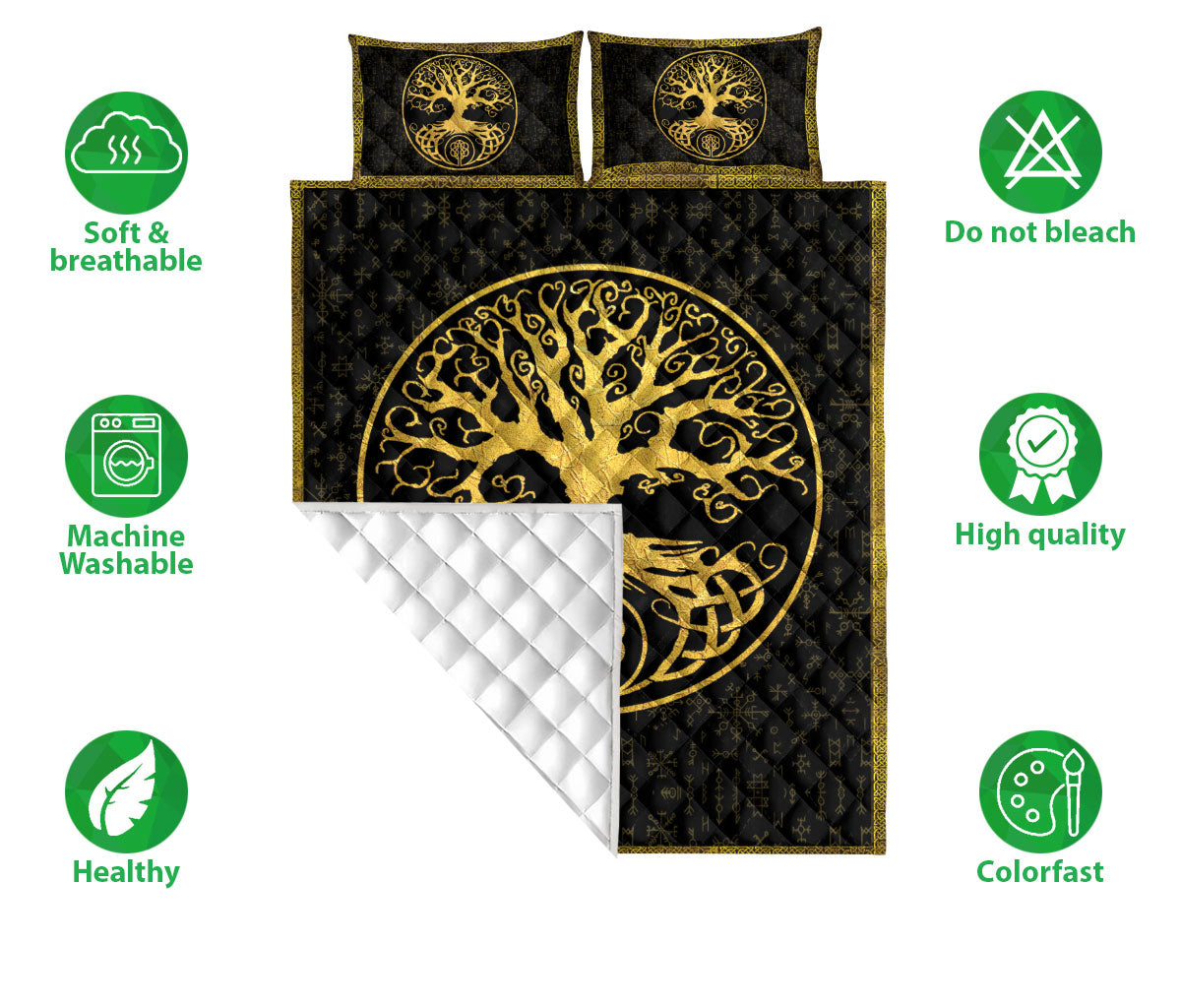 Ohaprints-Quilt-Bed-Set-Pillowcase-Tree-Of-Life-Yggdrasil-Black-Yellow-Mythology-Ancient-Norse-Nordic-Blanket-Bedspread-Bedding-695-Double (70'' x 80'')