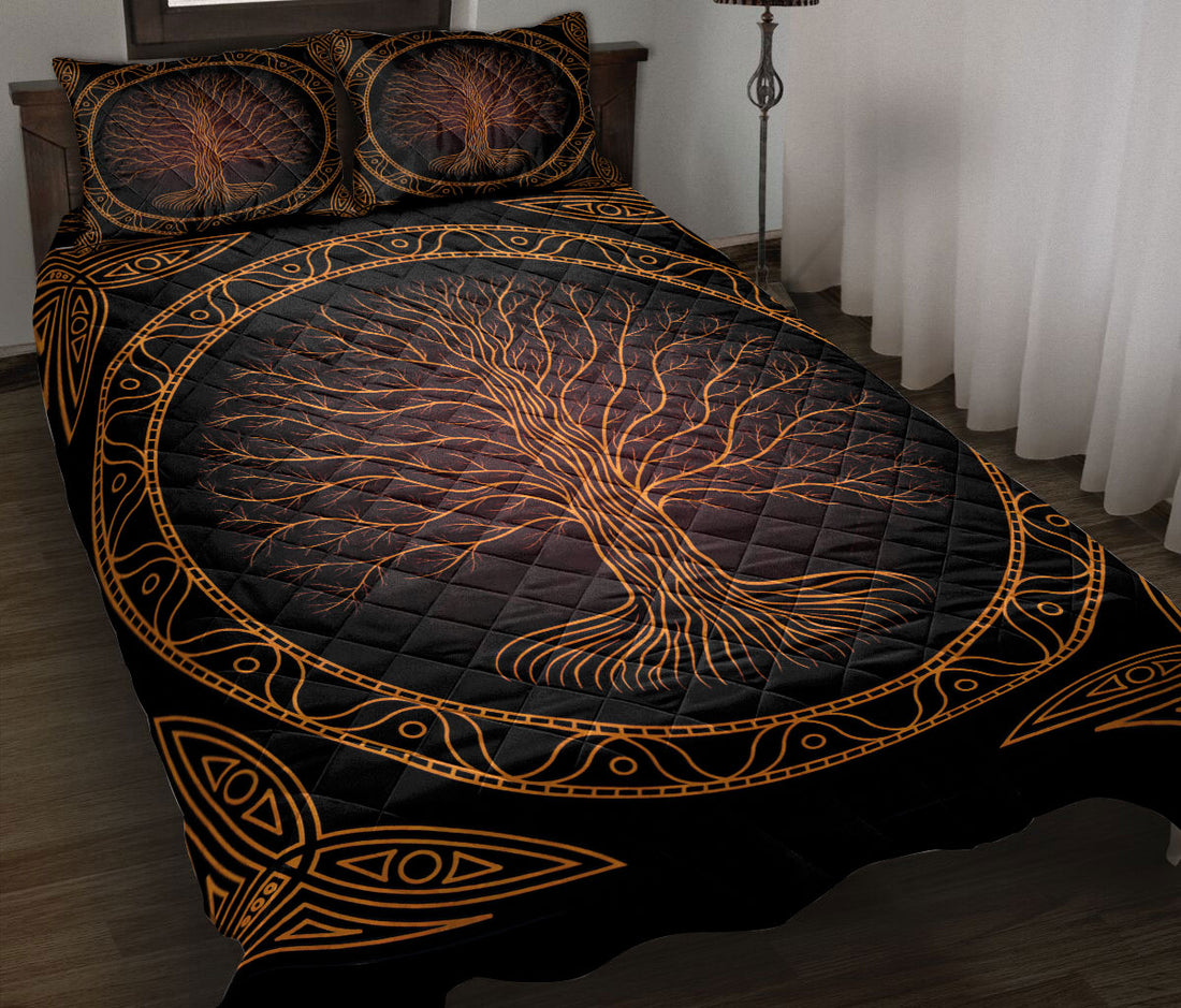 Ohaprints-Quilt-Bed-Set-Pillowcase-Yggdrasil-Tree-Of-Life-Viking-Black-Orange-Triquetra-Norse-Nordic-Mythology-Blanket-Bedspread-Bedding-798-Throw (55'' x 60'')