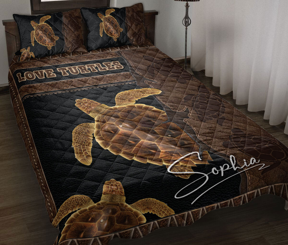 Ohaprints-Quilt-Bed-Set-Pillowcase-Love-Turtle-Brown-Vintage-Sea-Animal-Ocean-Seasonal-Custom-Personalized-Name-Blanket-Bedspread-Bedding-1955-Throw (55'' x 60'')