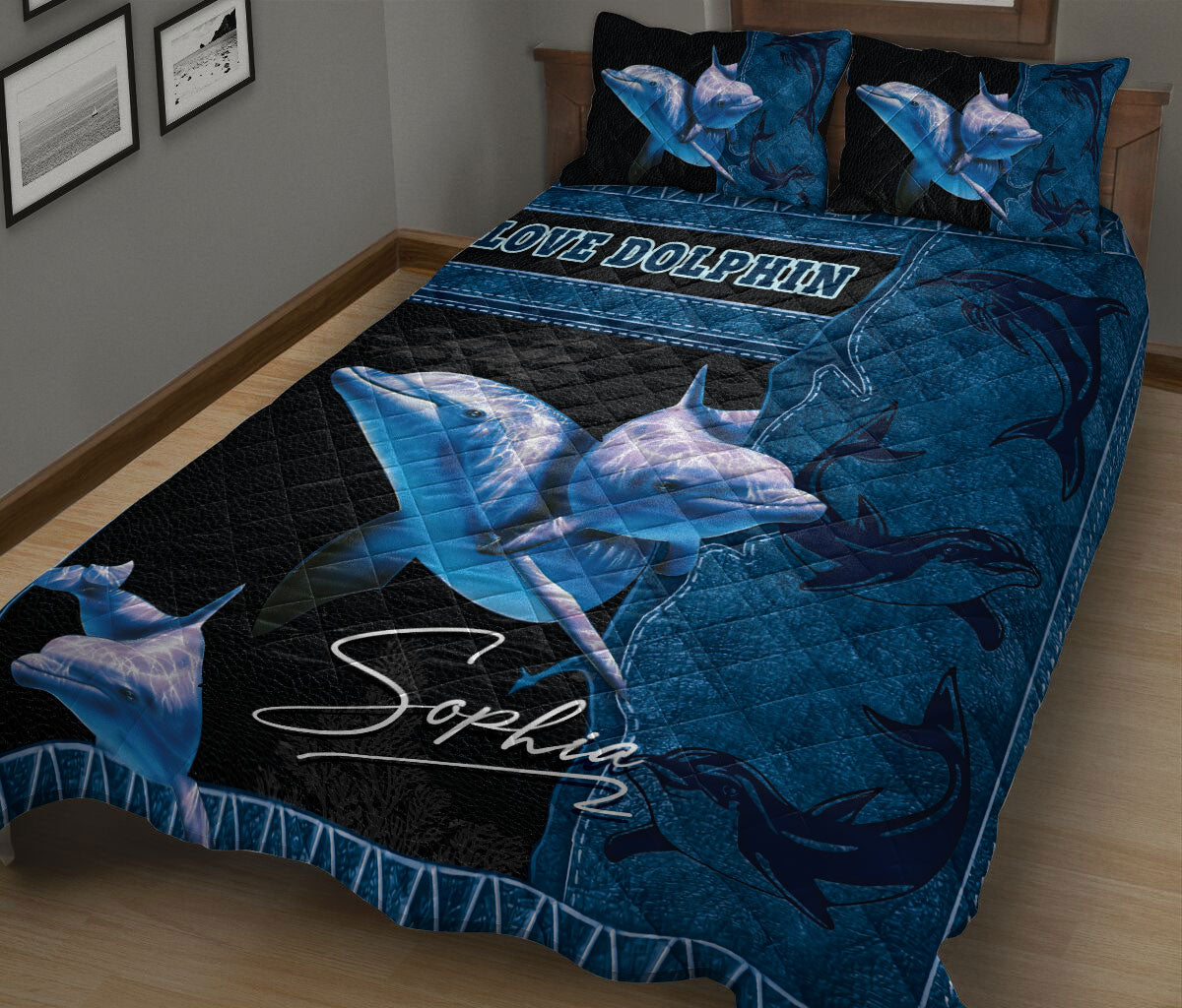 Ohaprints-Quilt-Bed-Set-Pillowcase-Love-Dolphin-Blue-Sea-Animal-Ocean-Seasonal-Bed-Decor-Custom-Personalized-Name-Blanket-Bedspread-Bedding-732-King (90'' x 100'')