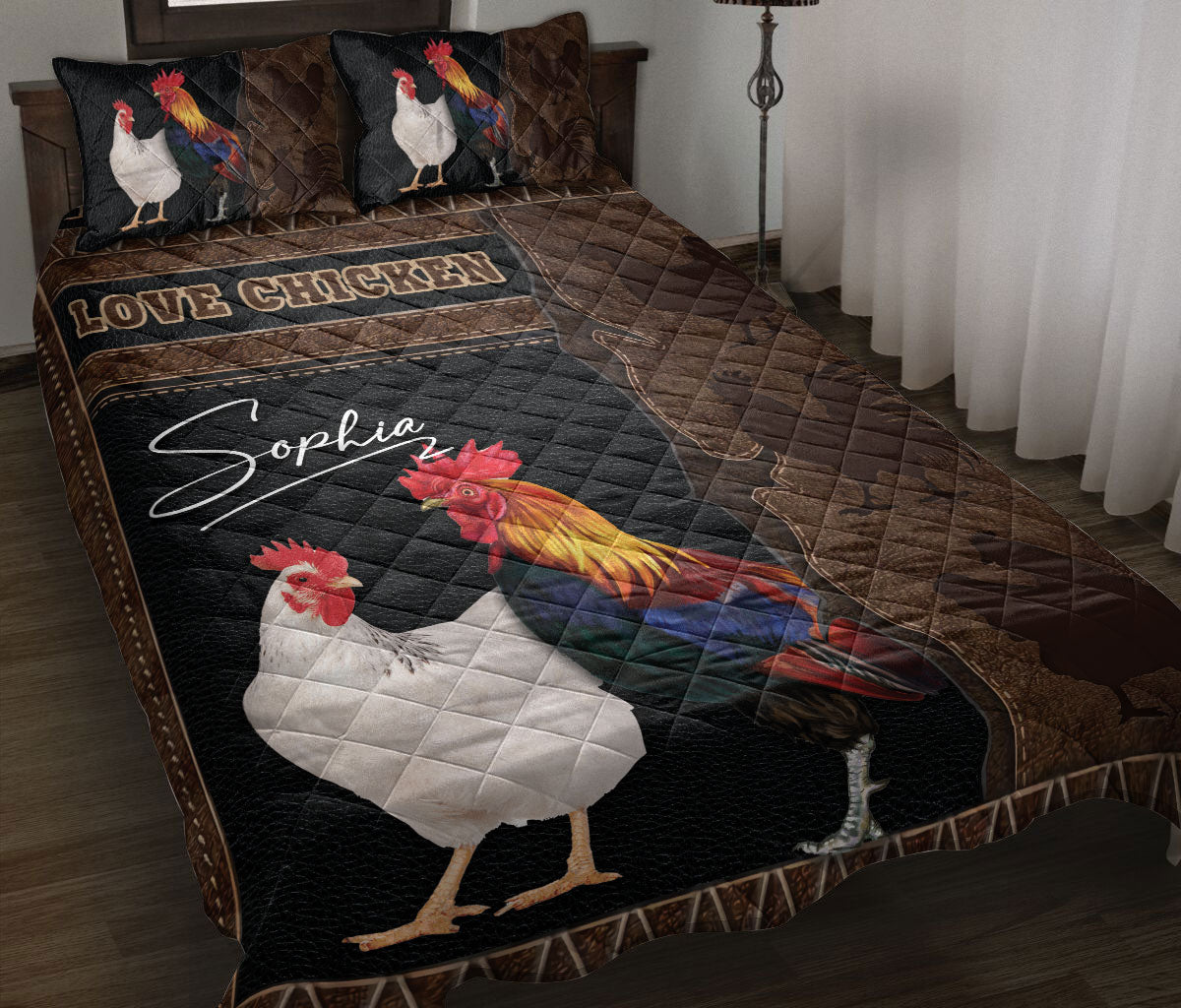 Ohaprints-Quilt-Bed-Set-Pillowcase-Love-Chicken-Hen-Rooster-Couple-Farmhouse-Farm-Farmer-Custom-Personalized-Name-Blanket-Bedspread-Bedding-1235-Throw (55'' x 60'')