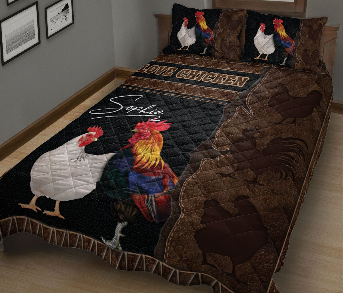 Ohaprints-Quilt-Bed-Set-Pillowcase-Love-Chicken-Hen-Rooster-Couple-Farmhouse-Farm-Farmer-Custom-Personalized-Name-Blanket-Bedspread-Bedding-1235-King (90'' x 100'')