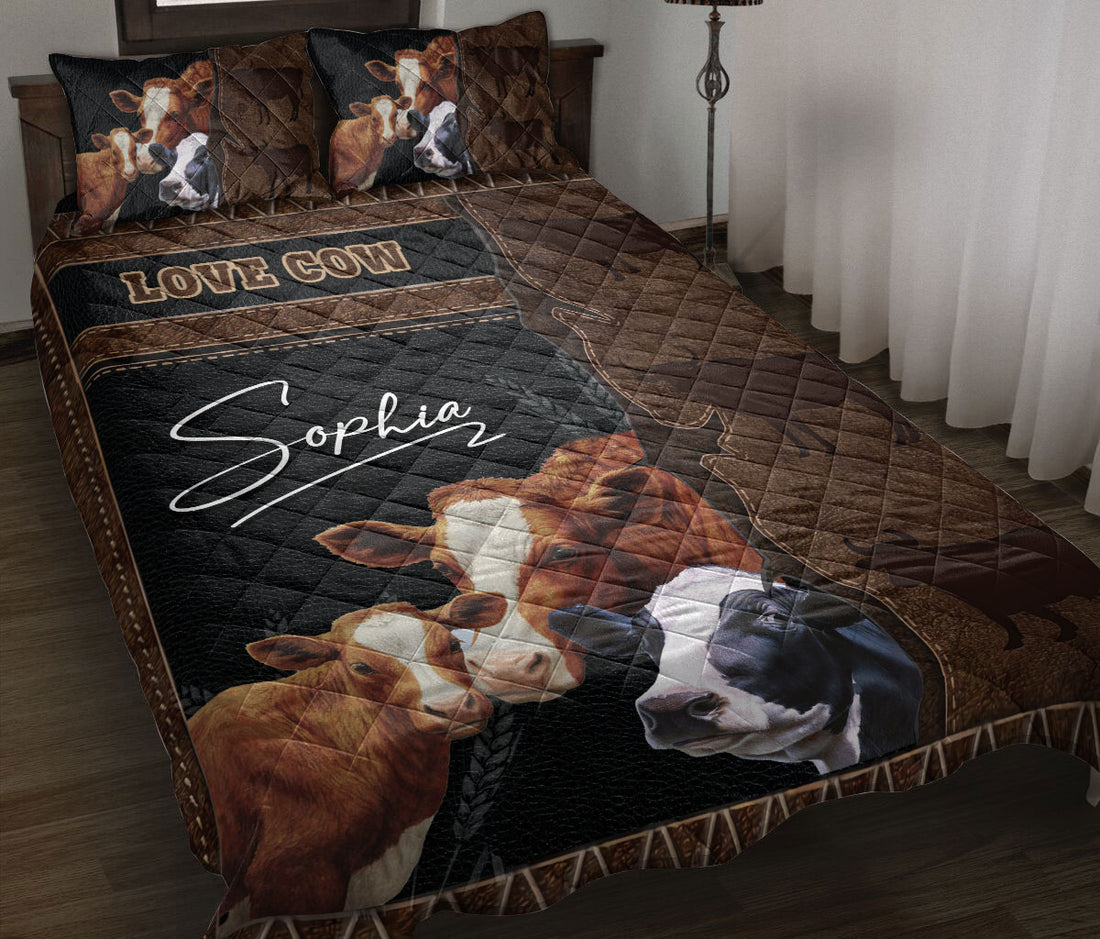 Ohaprints-Quilt-Bed-Set-Pillowcase-Love-Cow-Farm-Animal-Farmhouse-Farmer-Seasonal-Decor-Custom-Personalized-Name-Blanket-Bedspread-Bedding-2403-Throw (55'' x 60'')