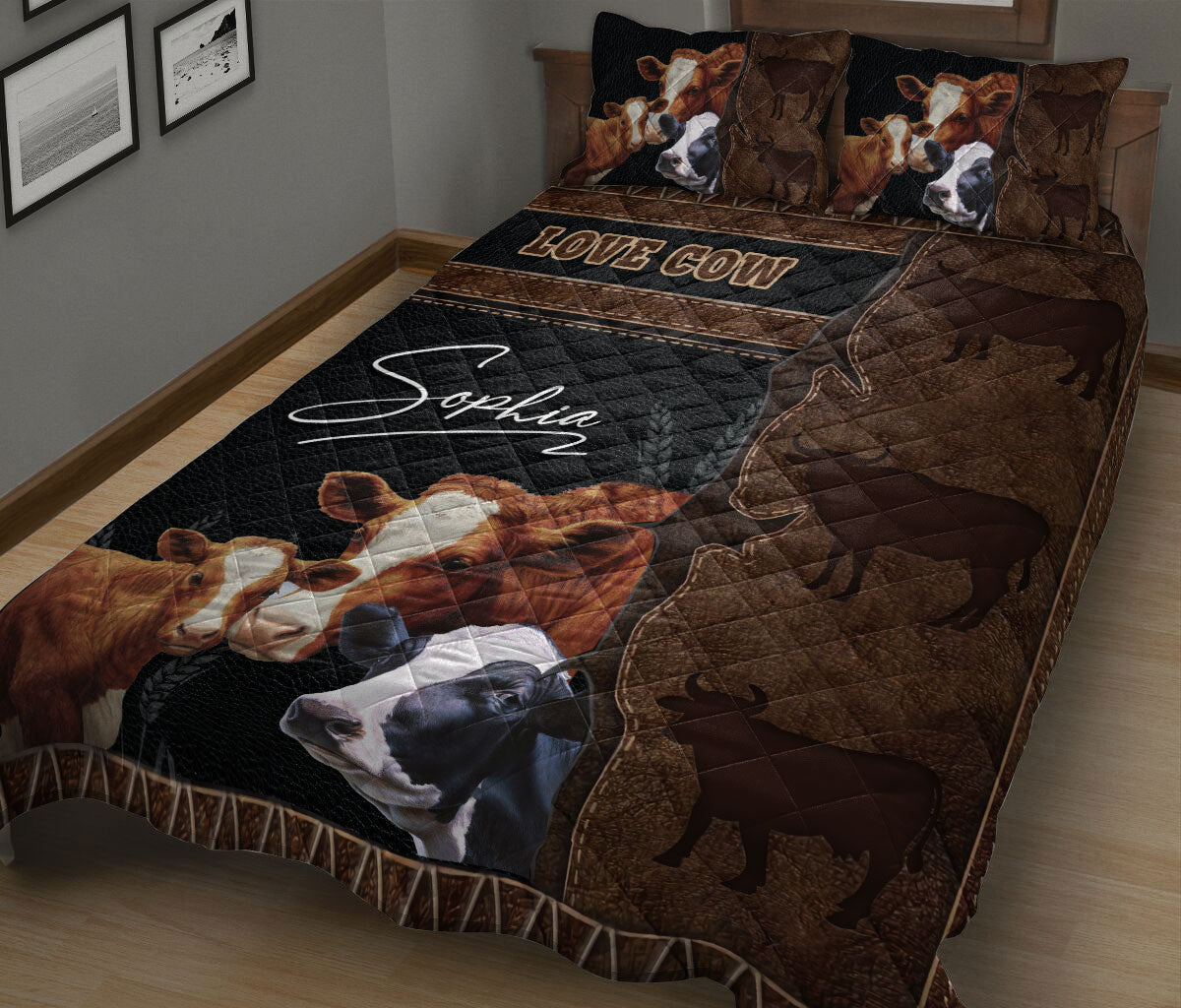 Ohaprints-Quilt-Bed-Set-Pillowcase-Love-Cow-Farm-Animal-Farmhouse-Farmer-Seasonal-Decor-Custom-Personalized-Name-Blanket-Bedspread-Bedding-2403-King (90'' x 100'')