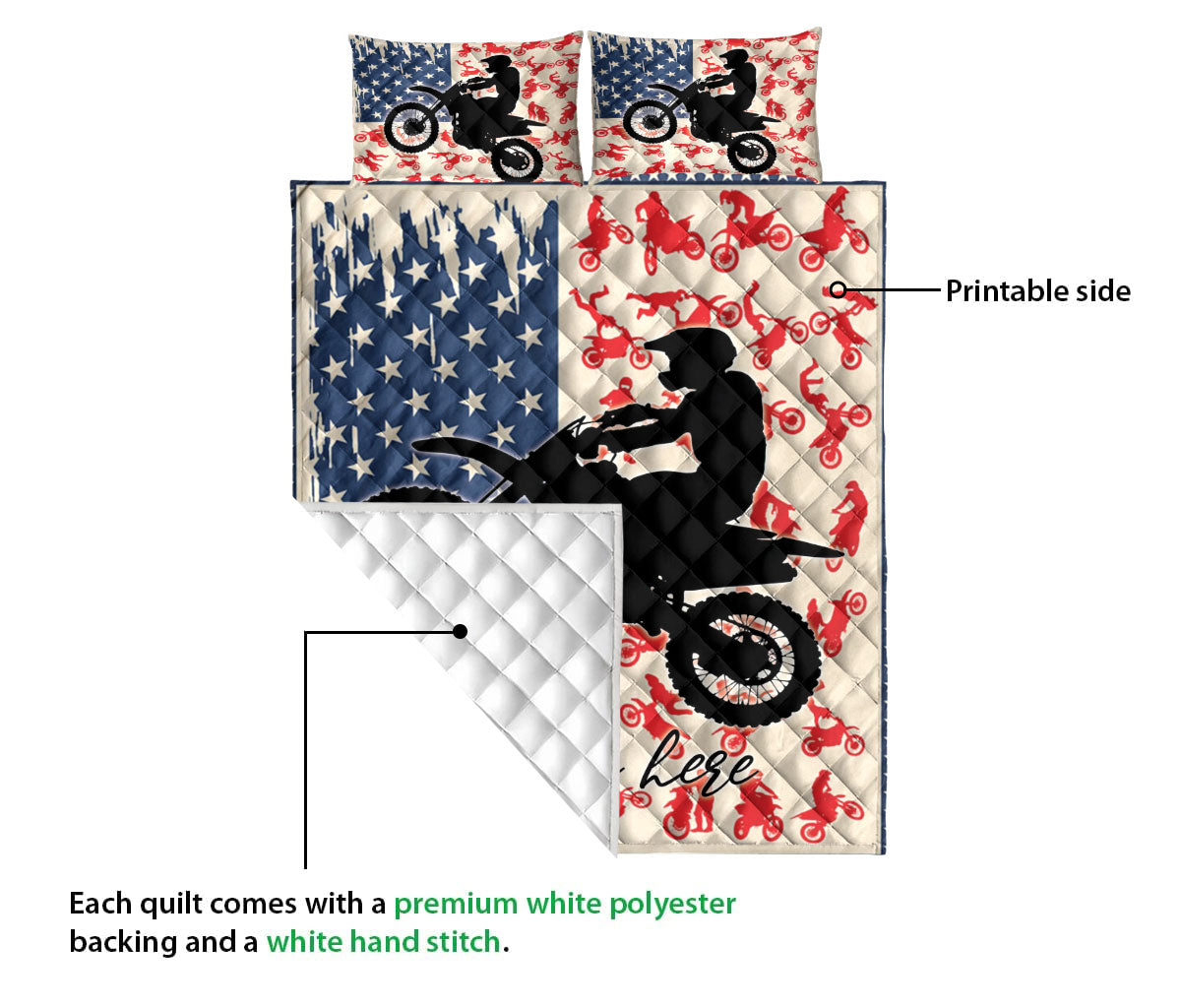 Ohaprints-Quilt-Bed-Set-Pillowcase-American-Flag-Motorcycle-Racing-Motocross-Custom-Personalized-Name-Blanket-Bedspread-Bedding-3456-Queen (80'' x 90'')