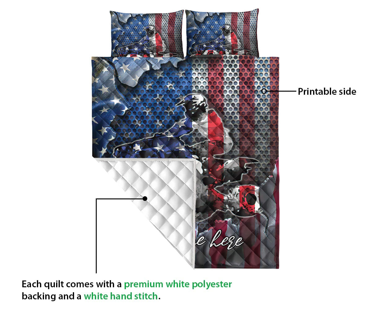 Ohaprints-Quilt-Bed-Set-Pillowcase-Us-Flag-Motorbike-Motorcycle-Motocross-Custom-Personalized-Name-Blanket-Bedspread-Bedding-3457-Queen (80'' x 90'')