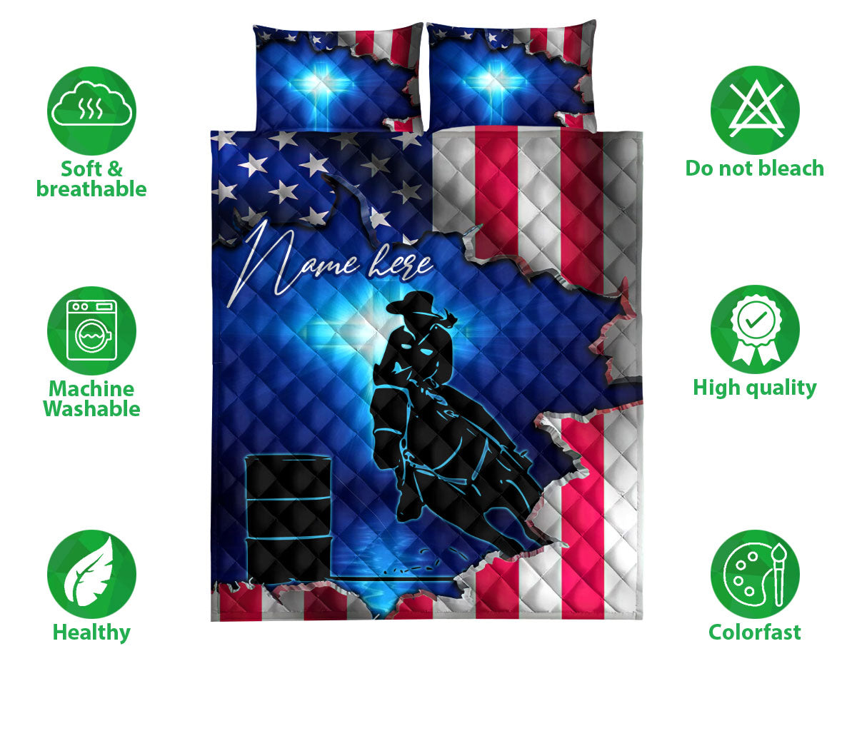 Ohaprints-Quilt-Bed-Set-Pillowcase-Christian-Barrel-Horse-Racing-Girl-Racer-Custom-Personalized-Name-Blanket-Bedspread-Bedding-3468-Double (70'' x 80'')