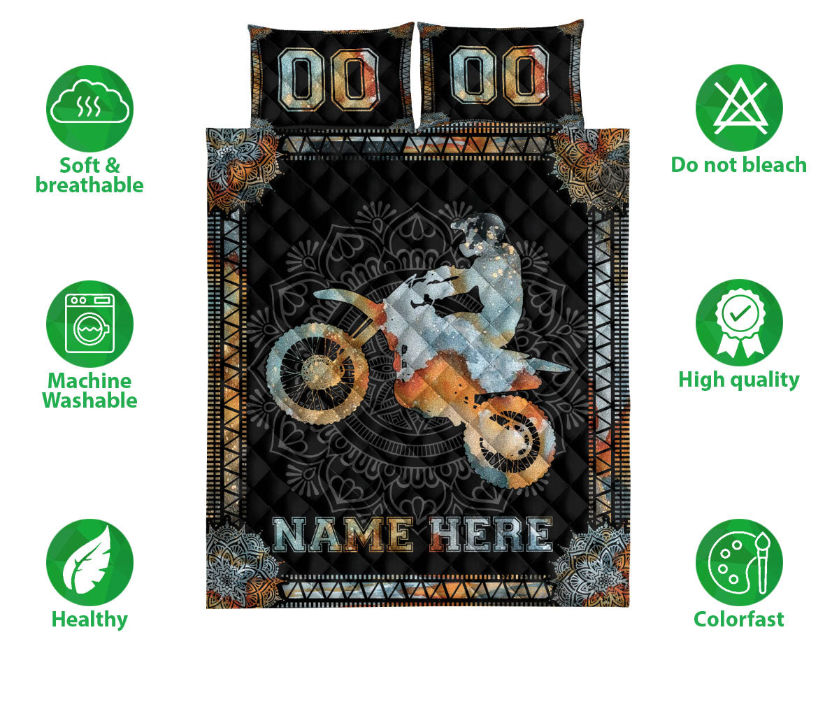 Ohaprints-Quilt-Bed-Set-Pillowcase-Mandala-Vintage-Motorcycle-Motocross-Custom-Personalized-Name-Number-Blanket-Bedspread-Bedding-3462-Double (70'' x 80'')