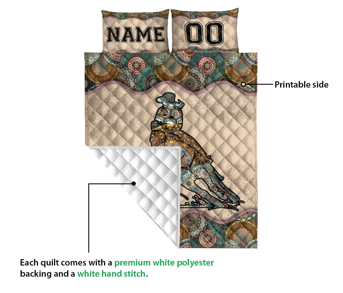 Ohaprints-Quilt-Bed-Set-Pillowcase-Mandala-Barrel-Horse-Racing-Girl-Custom-Personalized-Name-Number-Blanket-Bedspread-Bedding-3470-Queen (80'' x 90'')