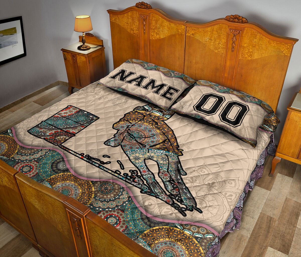 Ohaprints-Quilt-Bed-Set-Pillowcase-Mandala-Barrel-Horse-Racing-Girl-Custom-Personalized-Name-Number-Blanket-Bedspread-Bedding-3470-King (90'' x 100'')
