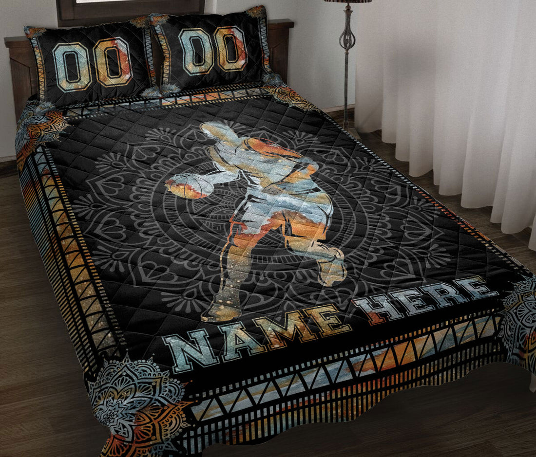 Ohaprints-Quilt-Bed-Set-Pillowcase-Basketball-Boy-Player-Mandala-Black-Custom-Personalized-Name-Number-Blanket-Bedspread-Bedding-3412-Throw (55'' x 60'')