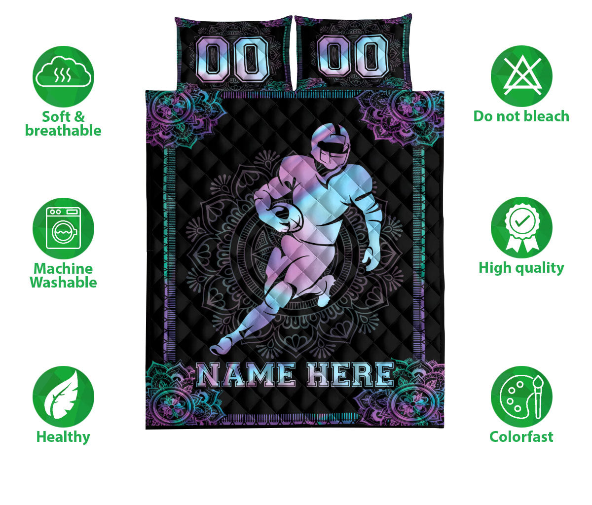 Ohaprints-Quilt-Bed-Set-Pillowcase-Mandala-Hologram-America-Football-Player-Custom-Personalized-Name-Number-Blanket-Bedspread-Bedding-3161-Double (70'' x 80'')