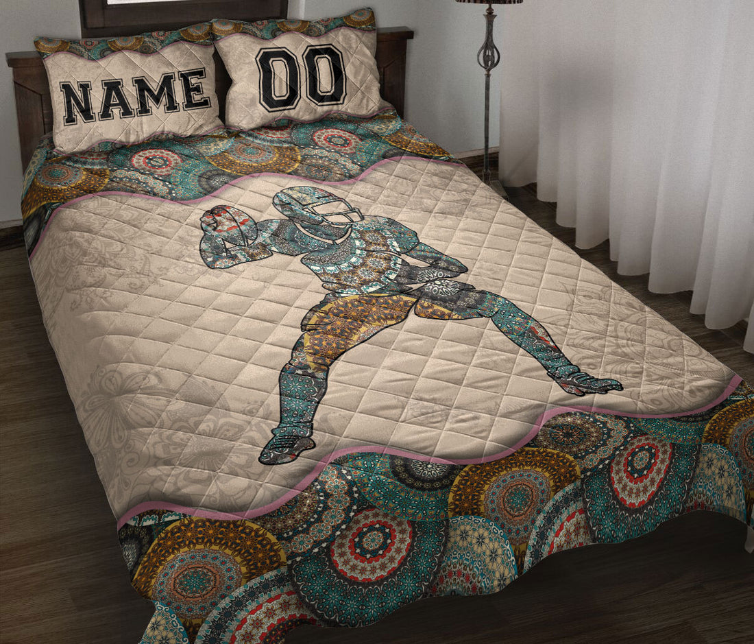 Ohaprints-Quilt-Bed-Set-Pillowcase-Mandala-Vintage-America-Football-Player-Fan-Custom-Personalized-Name-Number-Blanket-Bedspread-Bedding-3162-Throw (55'' x 60'')