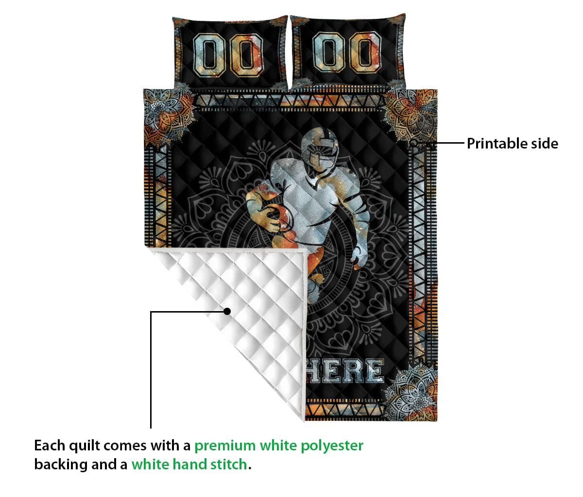 Ohaprints-Quilt-Bed-Set-Pillowcase-Mandala-America-Football-Player-Fan-Gift-Custom-Personalized-Name-Number-Blanket-Bedspread-Bedding-3163-Queen (80'' x 90'')