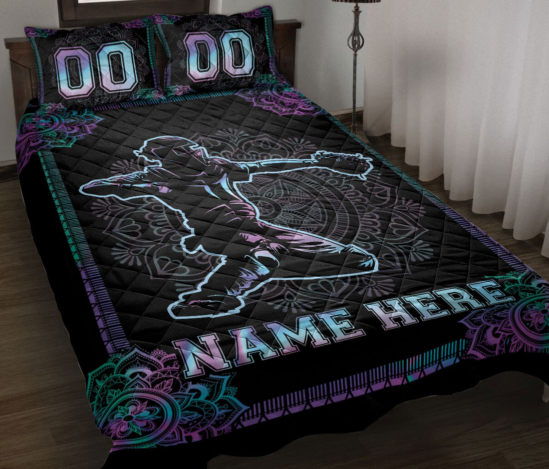 Ohaprints-Quilt-Bed-Set-Pillowcase-Mandala-Hologram-Baseball-Catcher-Player-Custom-Personalized-Name-Number-Blanket-Bedspread-Bedding-3215-Throw (55'' x 60'')