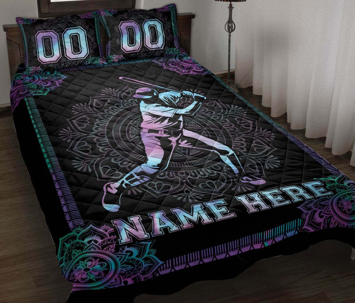 Ohaprints-Quilt-Bed-Set-Pillowcase-Mandala-Hologram-Baseball-Batter-Player-Fan-Custom-Personalized-Name-Number-Blanket-Bedspread-Bedding-3216-Throw (55'' x 60'')