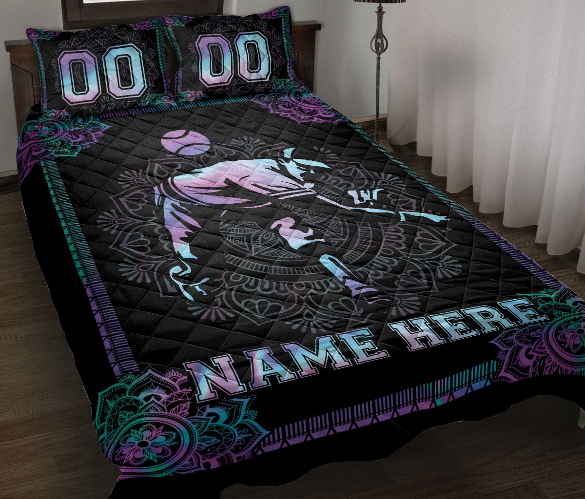 Ohaprints-Quilt-Bed-Set-Pillowcase-Mandala-Hologram-Baseball-Pitcher-Player-Custom-Personalized-Name-Number-Blanket-Bedspread-Bedding-3217-Throw (55'' x 60'')