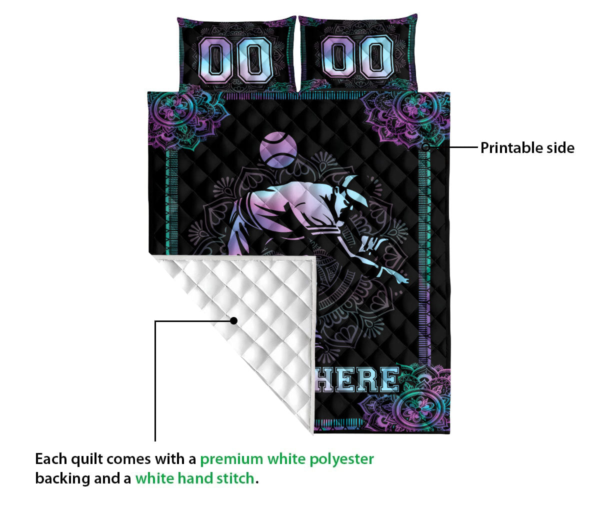 Ohaprints-Quilt-Bed-Set-Pillowcase-Mandala-Hologram-Baseball-Pitcher-Player-Custom-Personalized-Name-Number-Blanket-Bedspread-Bedding-3217-Queen (80'' x 90'')