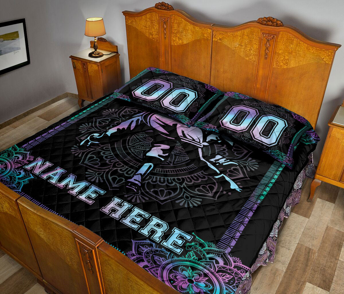 Ohaprints-Quilt-Bed-Set-Pillowcase-Mandala-Hologram-Baseball-Pitcher-Player-Custom-Personalized-Name-Number-Blanket-Bedspread-Bedding-3217-King (90'' x 100'')