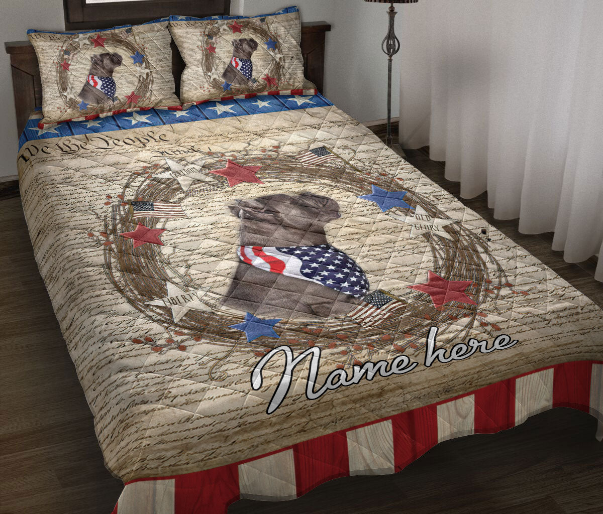 Ohaprints-Quilt-Bed-Set-Pillowcase-Pitbull-Vintage-Animal-Dog-We-The-People-Patriotic-Custom-Personalized-Name-Blanket-Bedspread-Bedding-1303-Throw (55'' x 60'')