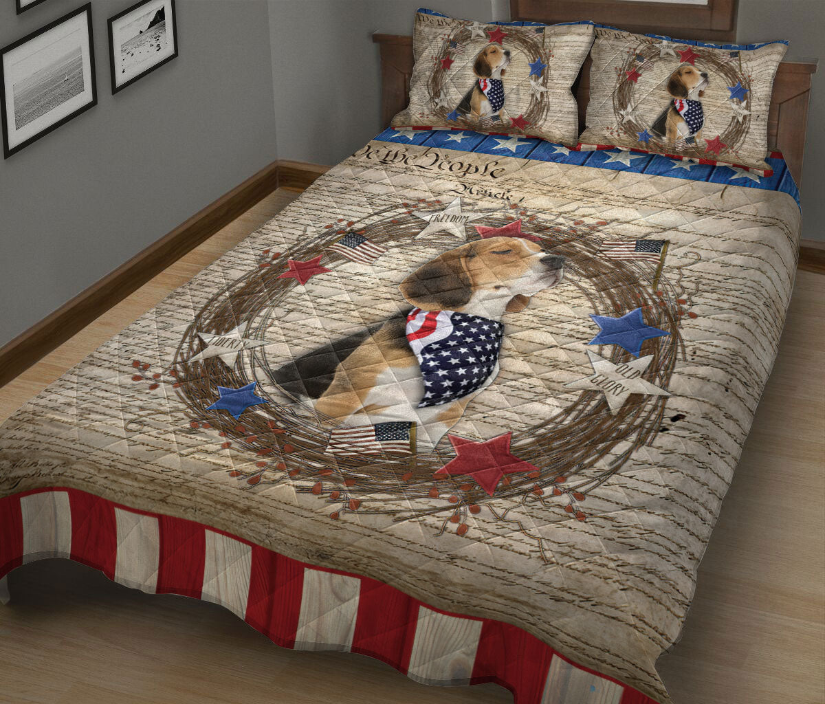 Ohaprints-Quilt-Bed-Set-Pillowcase-Beagle-Vintage-Animal-Pet-Dog-We-The-People-Patriotic-Blanket-Bedspread-Bedding-1897-King (90'' x 100'')