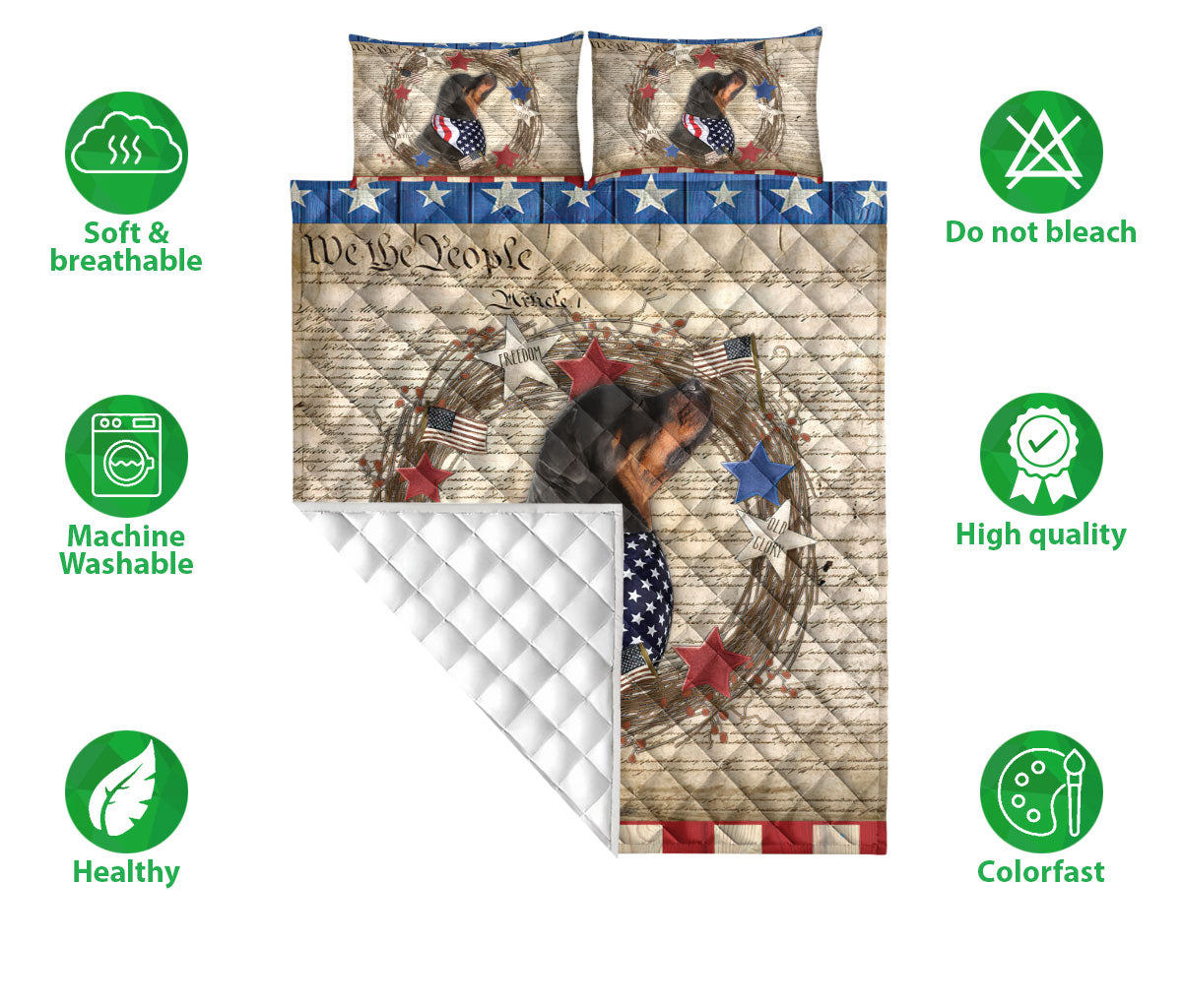 Ohaprints-Quilt-Bed-Set-Pillowcase-Dachshund-Vintage-Animal-Pet-Dog-We-The-People-Patriotic-Blanket-Bedspread-Bedding-213-Double (70'' x 80'')
