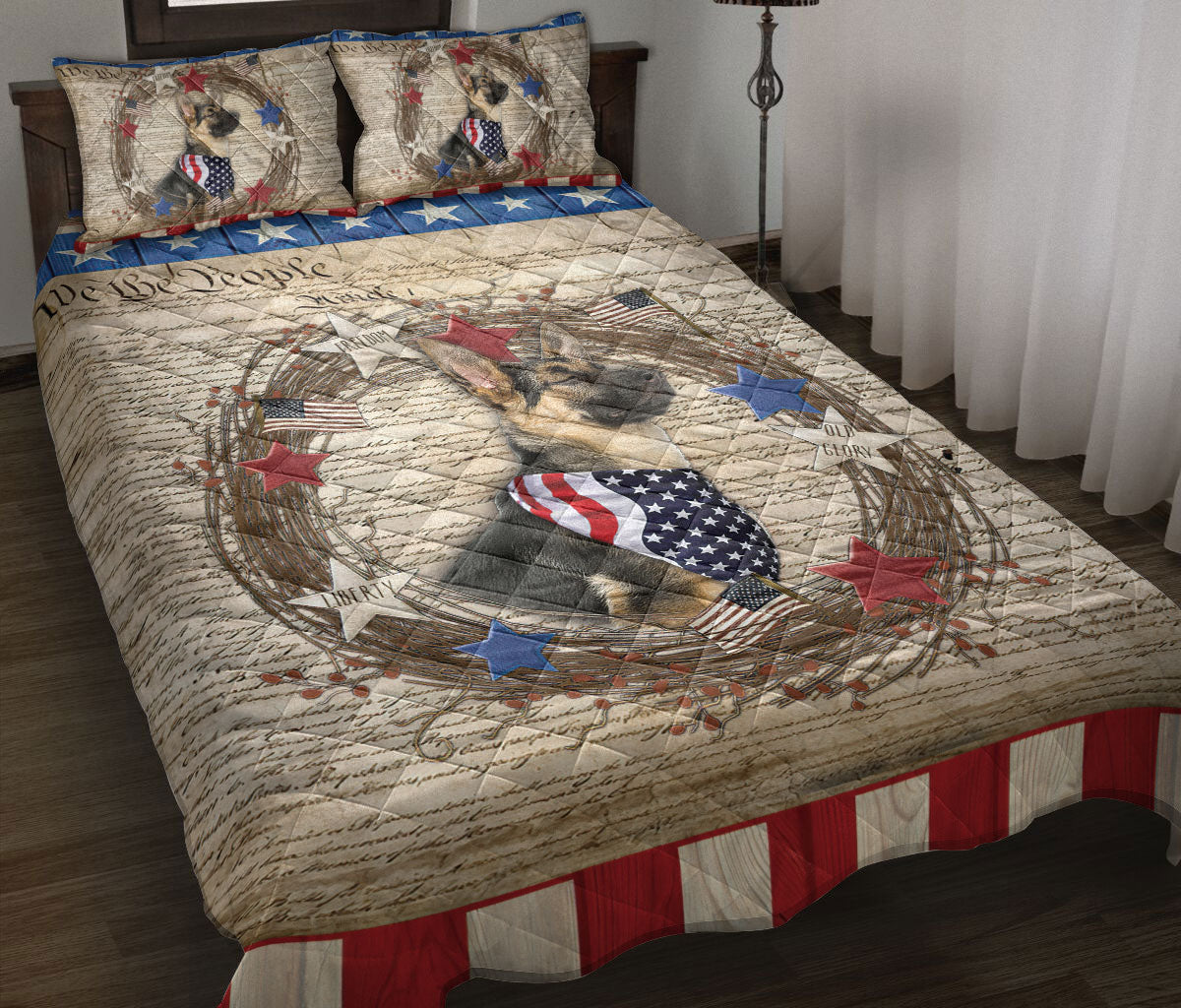 Ohaprints-Quilt-Bed-Set-Pillowcase-German-Shepherd-Vintage-Animal-Pet-Dog-We-The-People-Patriotic-Blanket-Bedspread-Bedding-804-Throw (55'' x 60'')