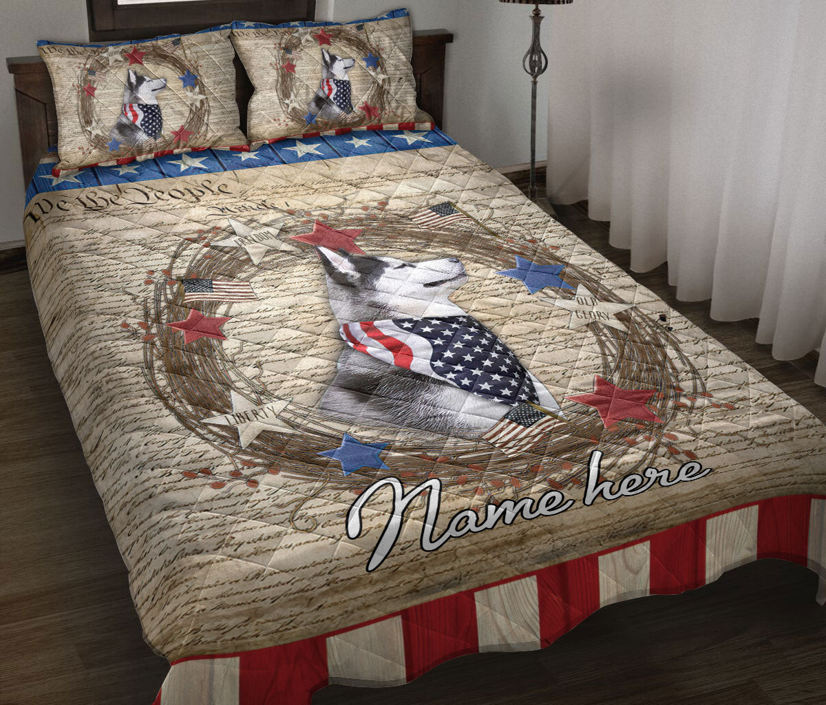 Ohaprints-Quilt-Bed-Set-Pillowcase-Husky-Vintage-Animal-Pet-Dog-We-The-People-Patriotic-Custom-Personalized-Name-Blanket-Bedspread-Bedding-1972-Throw (55'' x 60'')