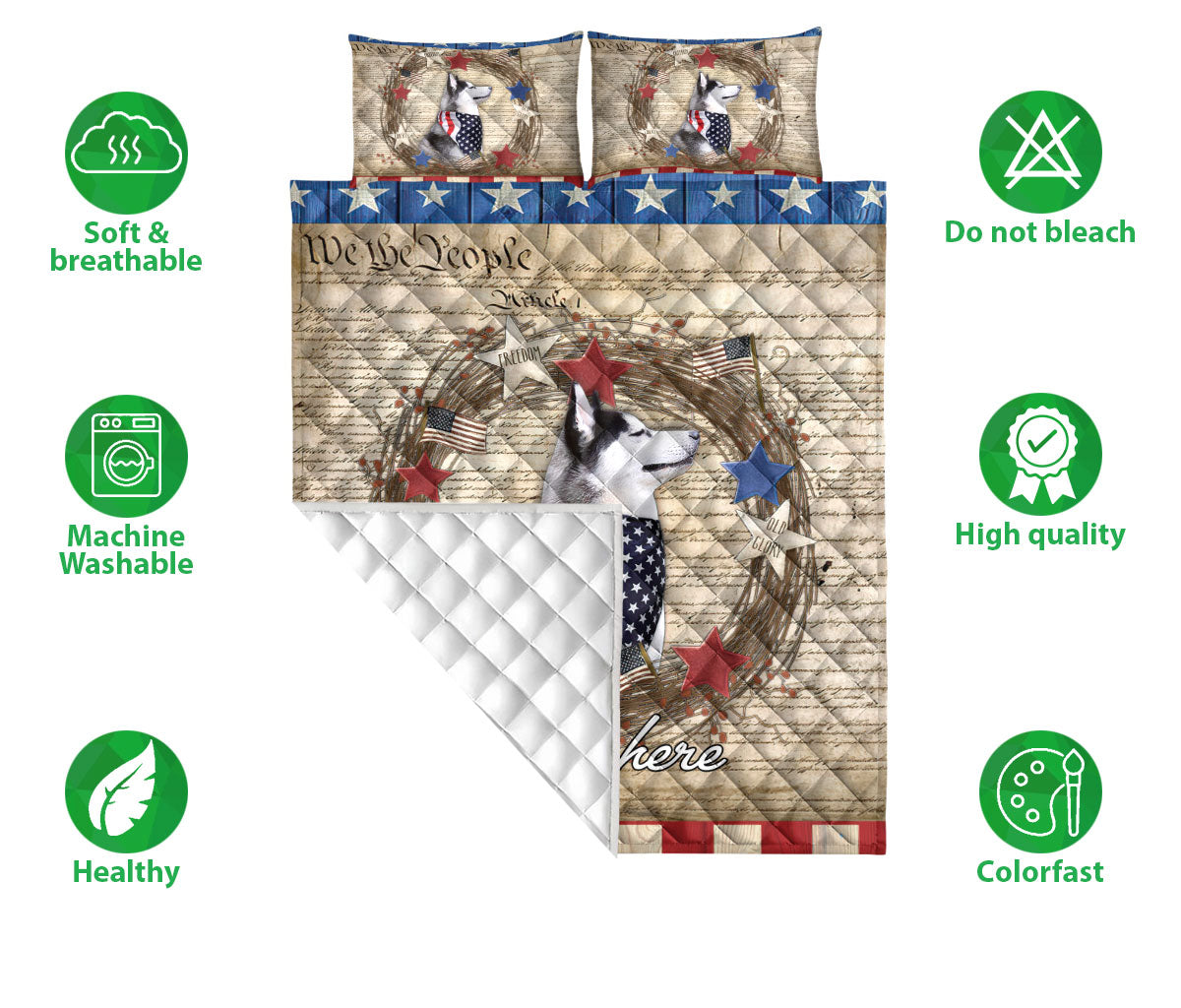 Ohaprints-Quilt-Bed-Set-Pillowcase-Husky-Vintage-Animal-Pet-Dog-We-The-People-Patriotic-Custom-Personalized-Name-Blanket-Bedspread-Bedding-1972-Double (70'' x 80'')