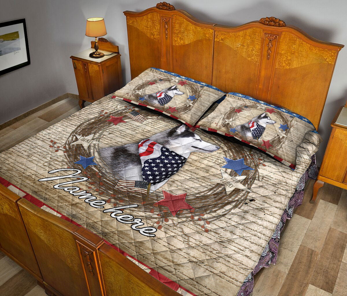 Ohaprints-Quilt-Bed-Set-Pillowcase-Husky-Vintage-Animal-Pet-Dog-We-The-People-Patriotic-Custom-Personalized-Name-Blanket-Bedspread-Bedding-1972-Queen (80'' x 90'')