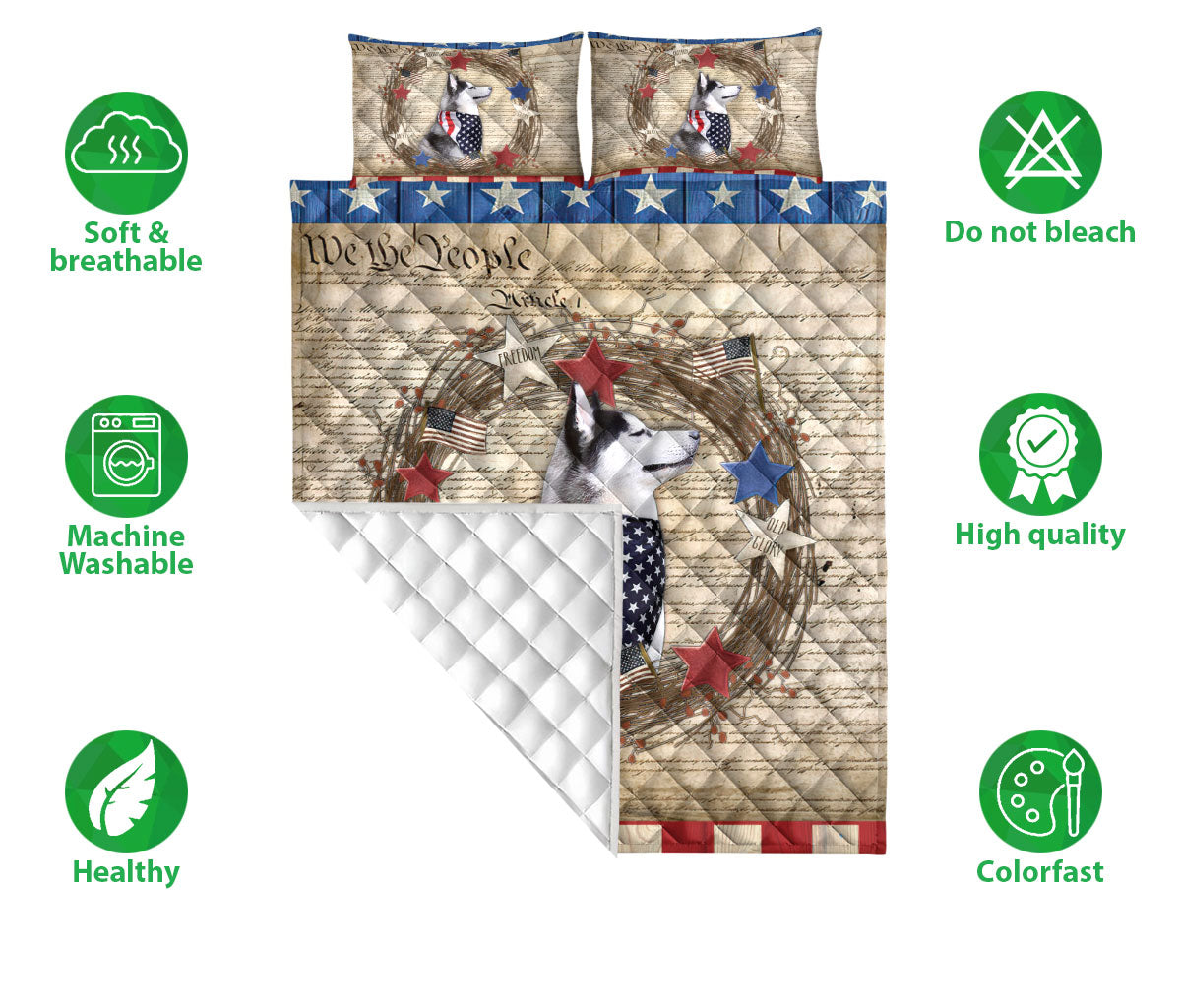 Ohaprints-Quilt-Bed-Set-Pillowcase-Husky-Vintage-Animal-Pet-Dog-We-The-People-Patriotic-Blanket-Bedspread-Bedding-1314-Double (70'' x 80'')