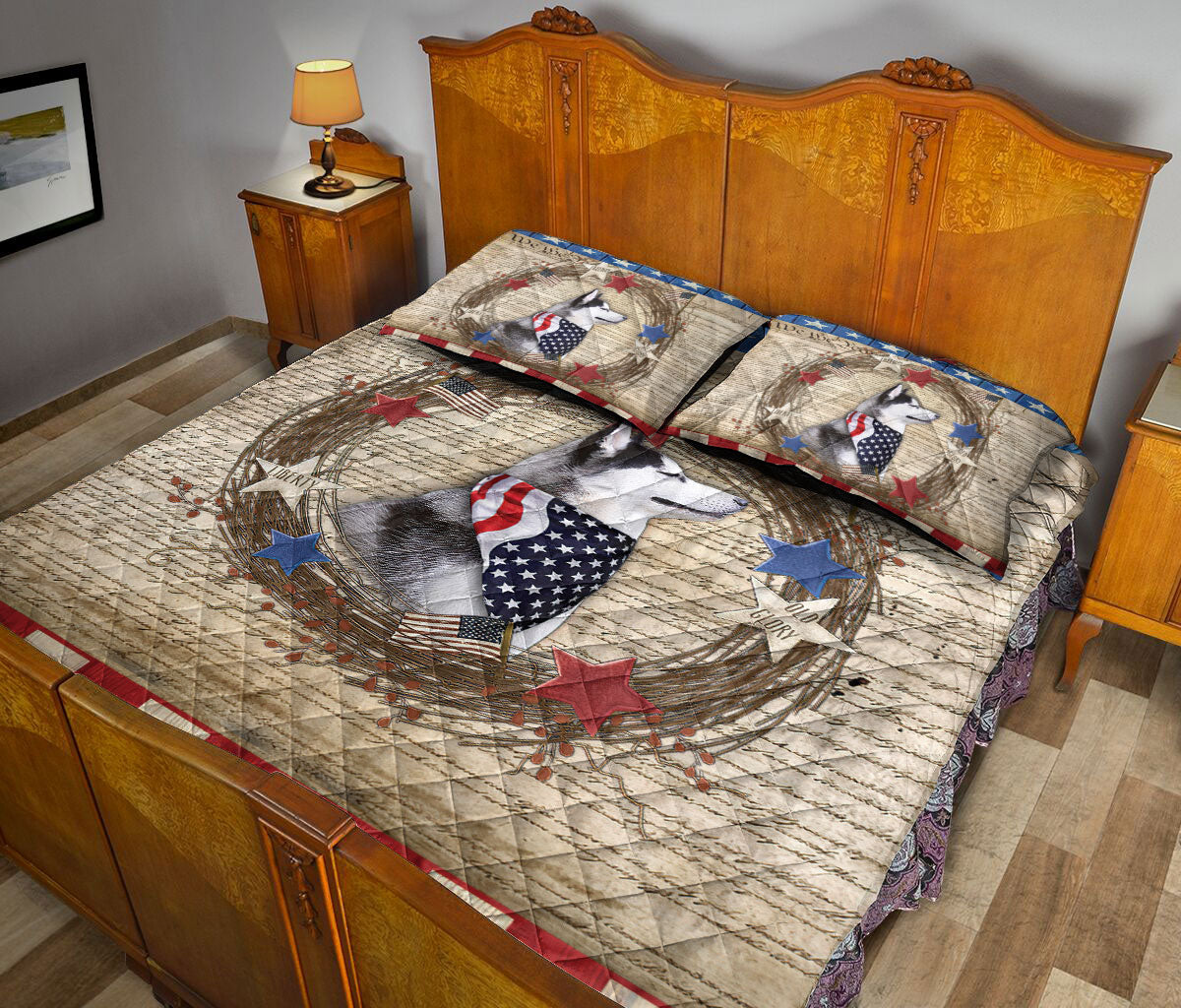 Ohaprints-Quilt-Bed-Set-Pillowcase-Husky-Vintage-Animal-Pet-Dog-We-The-People-Patriotic-Blanket-Bedspread-Bedding-1314-Queen (80'' x 90'')