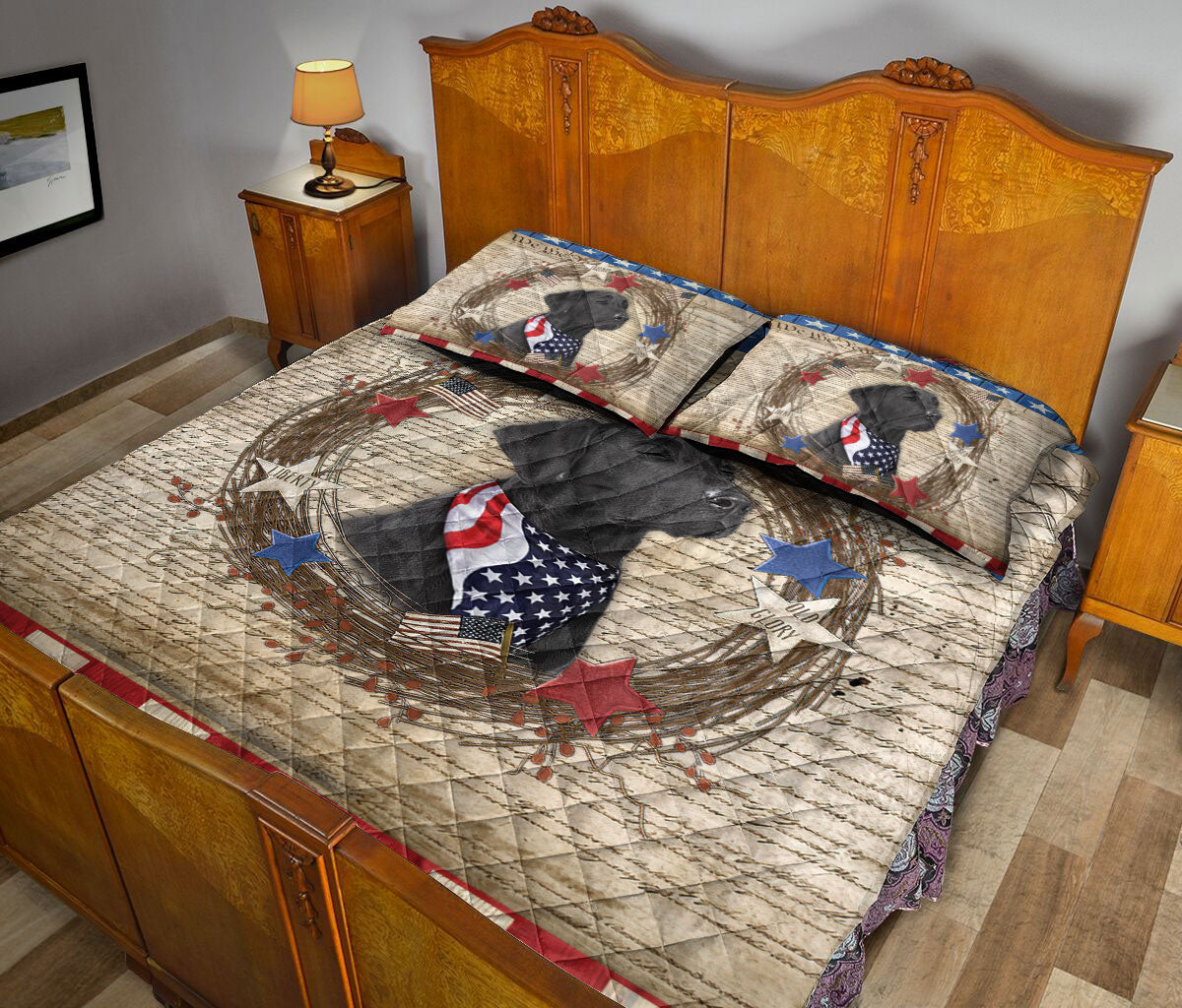 Ohaprints-Quilt-Bed-Set-Pillowcase-Black-Labrador-Vintage-Animal-Pet-Dog-We-The-People-Patriotic-Blanket-Bedspread-Bedding-214-Queen (80'' x 90'')