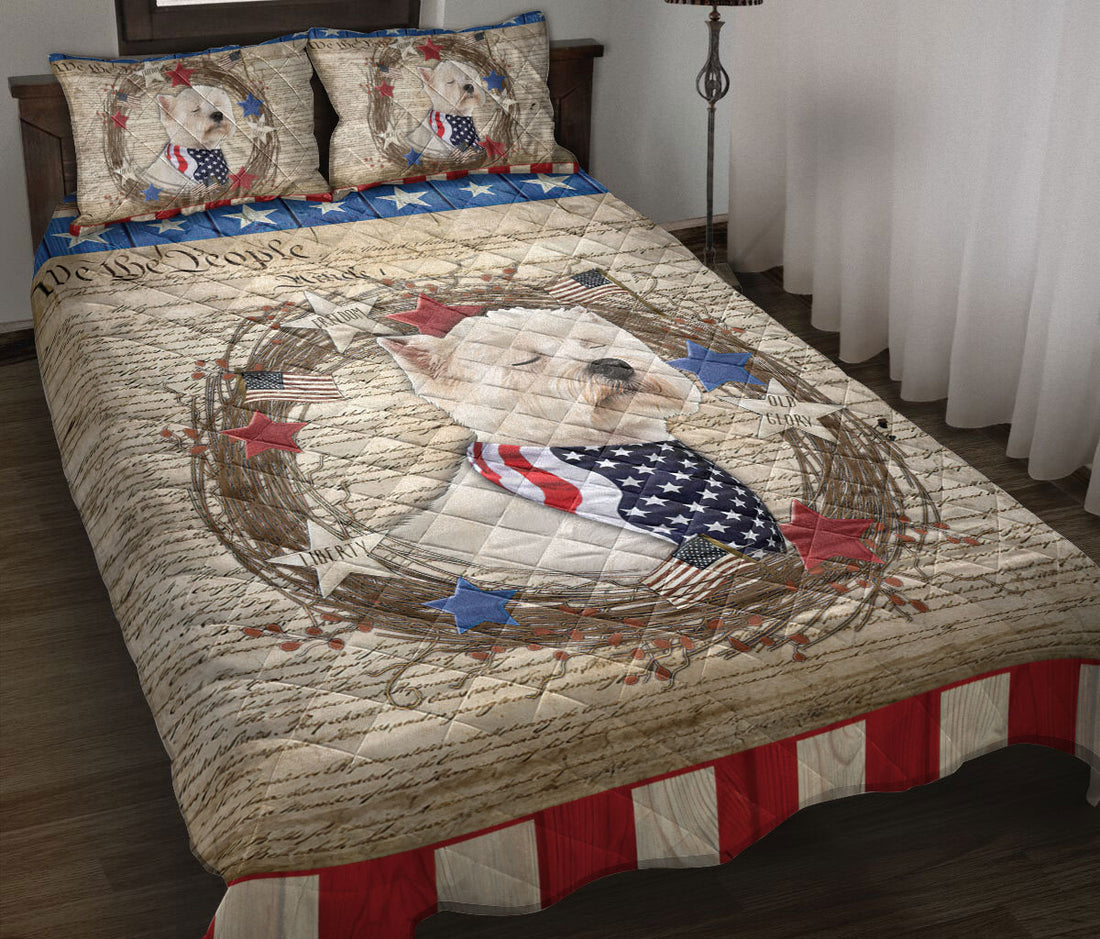 Ohaprints-Quilt-Bed-Set-Pillowcase-Westie-White-West-Highland-Vintage-Animal-Pet-Dog-We-The-People-Patriotic-Blanket-Bedspread-Bedding-1892-Throw (55'' x 60'')