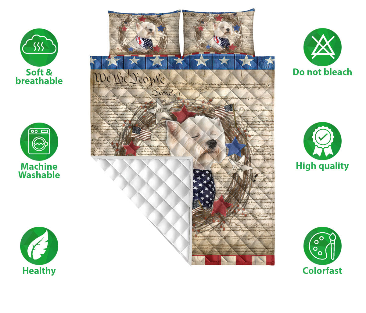 Ohaprints-Quilt-Bed-Set-Pillowcase-Westie-White-West-Highland-Vintage-Animal-Pet-Dog-We-The-People-Patriotic-Blanket-Bedspread-Bedding-1892-Double (70'' x 80'')