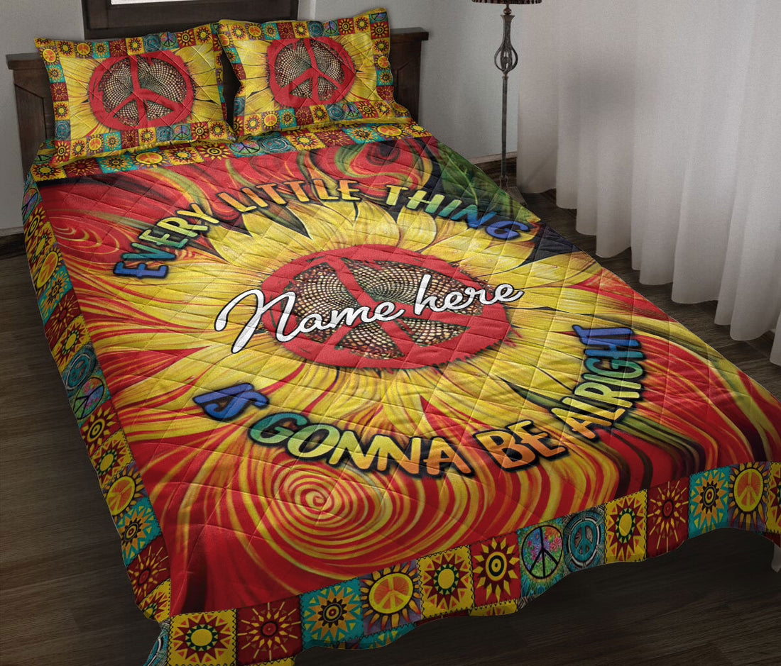 Ohaprints-Quilt-Bed-Set-Pillowcase-Sunflower-Peace-Sign-Tie-Dye-Hippie-Trippy-Boho-Custom-Personalized-Name-Blanket-Bedspread-Bedding-1973-Throw (55'' x 60'')
