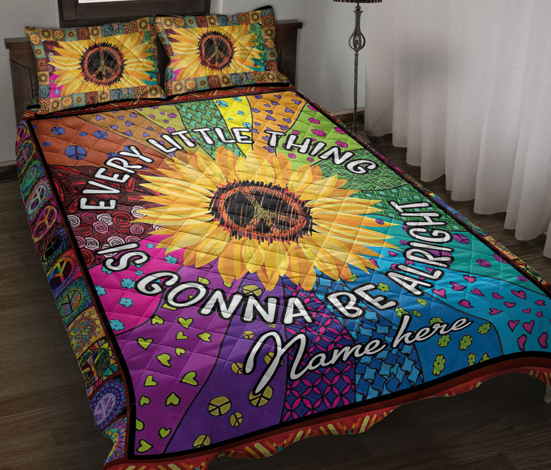 Ohaprints-Quilt-Bed-Set-Pillowcase-Sunflower-Peace-Tie-Dye-Colorful-Hippie-Trippy-Boho-Custom-Personalized-Name-Blanket-Bedspread-Bedding-215-Throw (55'' x 60'')