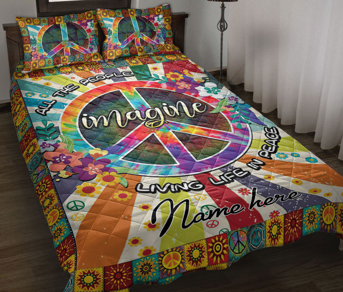 Ohaprints-Quilt-Bed-Set-Pillowcase-Flower-Floral-Peace-Sign-Life-Tie-Dye-Hippie-Trippy-Custom-Personalized-Name-Blanket-Bedspread-Bedding-1974-Throw (55'' x 60'')