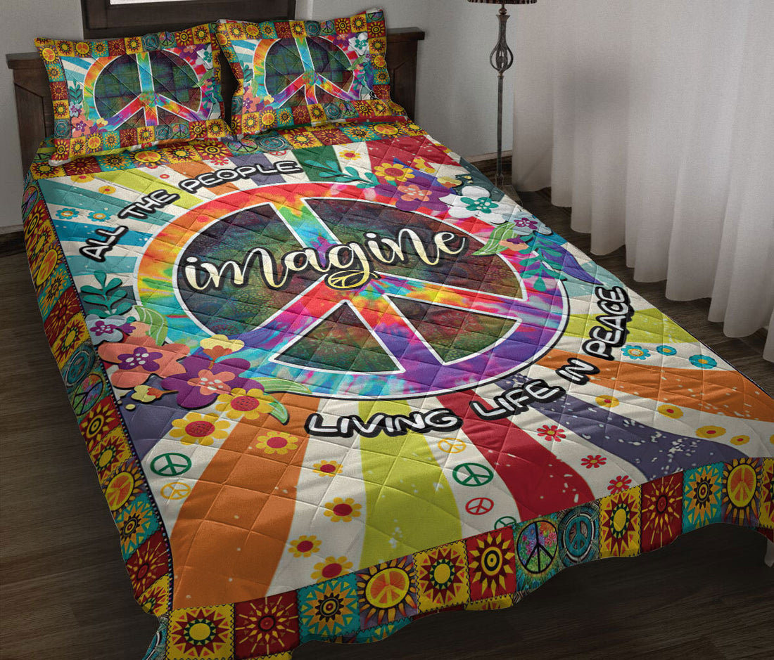 Ohaprints-Quilt-Bed-Set-Pillowcase-Flower-Floral-Peace-Sign-Life-Tie-Dye-Colorful-Hippie-Trippy-Boho-Blanket-Bedspread-Bedding-1901-Throw (55'' x 60'')