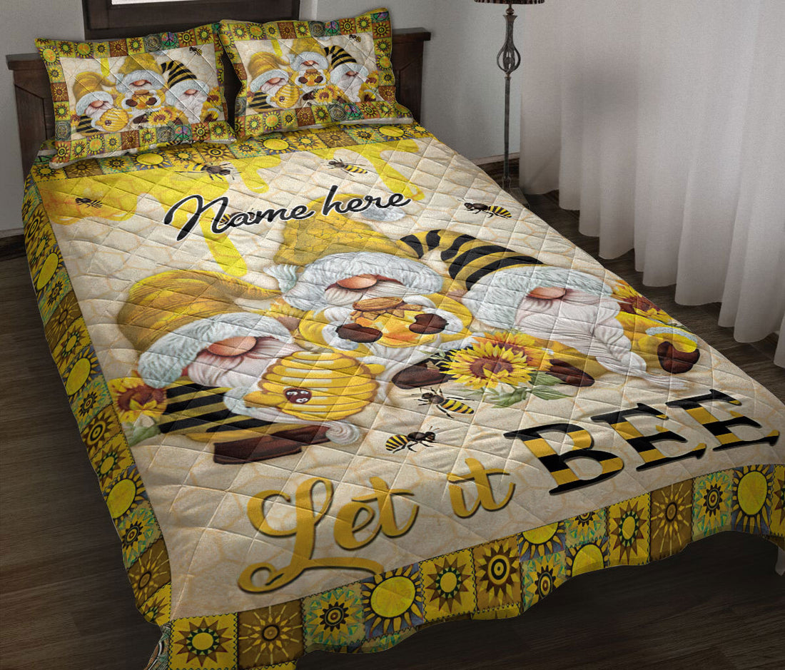Ohaprints-Quilt-Bed-Set-Pillowcase-Bumble-Honey-Bee-Let-It-Bee-Gnome-Yellow-Sunflower-Custom-Personalized-Name-Blanket-Bedspread-Bedding-2480-Throw (55'' x 60'')