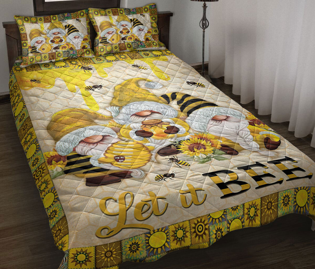 Ohaprints-Quilt-Bed-Set-Pillowcase-Bumble-Honey-Bee-Let-It-Bee-Gnome-Yellow-Sunflower-Honeycomb-Pattern-Blanket-Bedspread-Bedding-1813-Throw (55'' x 60'')