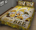 Ohaprints-Quilt-Bed-Set-Pillowcase-Bumble-Honey-Bee-Let-It-Bee-Gnome-Yellow-Sunflower-Honeycomb-Pattern-Blanket-Bedspread-Bedding-1813-King (90'' x 100'')
