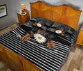 Ohaprints-Quilt-Bed-Set-Pillowcase-Black-Dachshund-White-Daisy-Striped-Pattern-Animal-Pet-Dog-Blanket-Bedspread-Bedding-807-Queen (80'' x 90'')