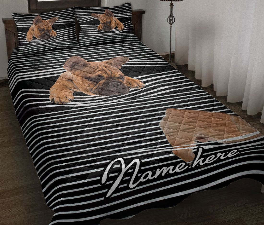 Ohaprints-Quilt-Bed-Set-Pillowcase-French-Bulldog-Striped-Pattern-Black-Animal-Pet-Dog-Custom-Personalized-Name-Blanket-Bedspread-Bedding-2491-Throw (55'' x 60'')