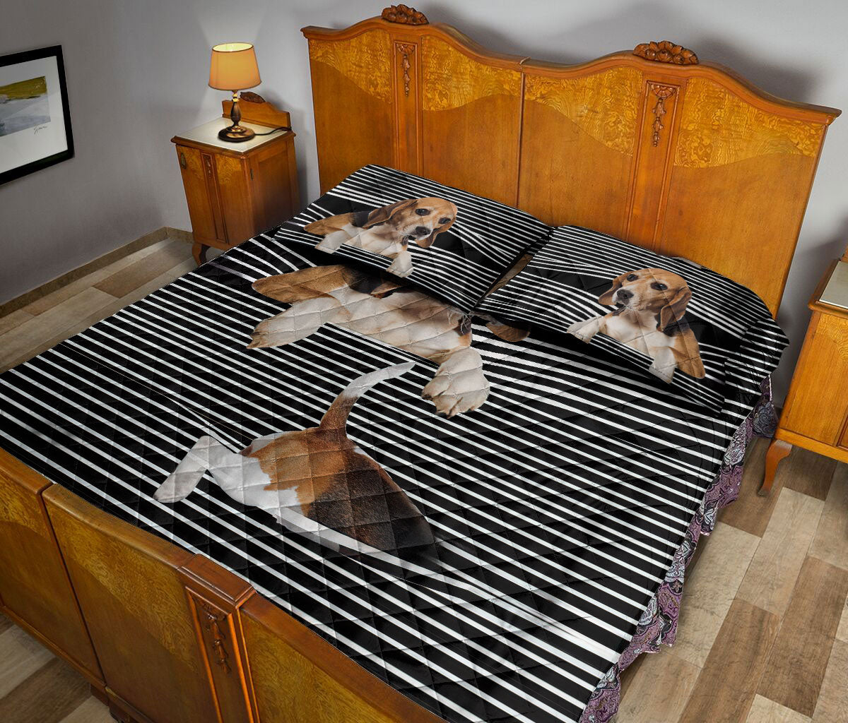 Ohaprints-Quilt-Bed-Set-Pillowcase-Beagle-Striped-Pattern-Black-Striped-Pattern-Animal-Pet-Dog-Blanket-Bedspread-Bedding-1087-Queen (80'' x 90'')