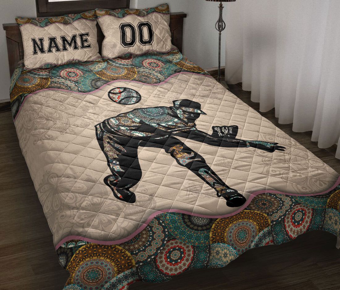 Ohaprints-Quilt-Bed-Set-Pillowcase-Mandala-Boho-Baseball-Pitcher-Boy-Player-Custom-Personalized-Name-Number-Blanket-Bedspread-Bedding-3221-Throw (55'' x 60'')