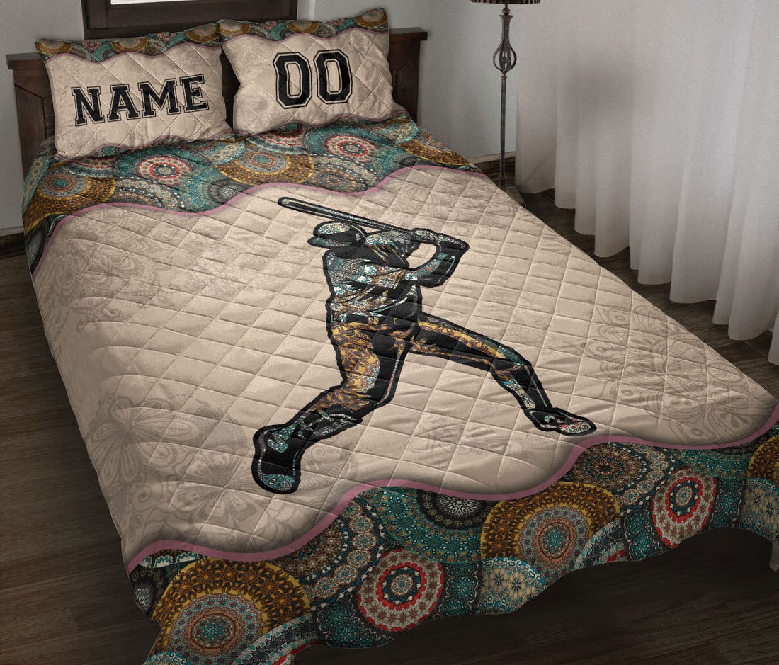 Ohaprints-Quilt-Bed-Set-Pillowcase-Mandala-Boho-Baseball-Batter-Boy-Player-Fan-Custom-Personalized-Name-Number-Blanket-Bedspread-Bedding-3222-Throw (55'' x 60'')