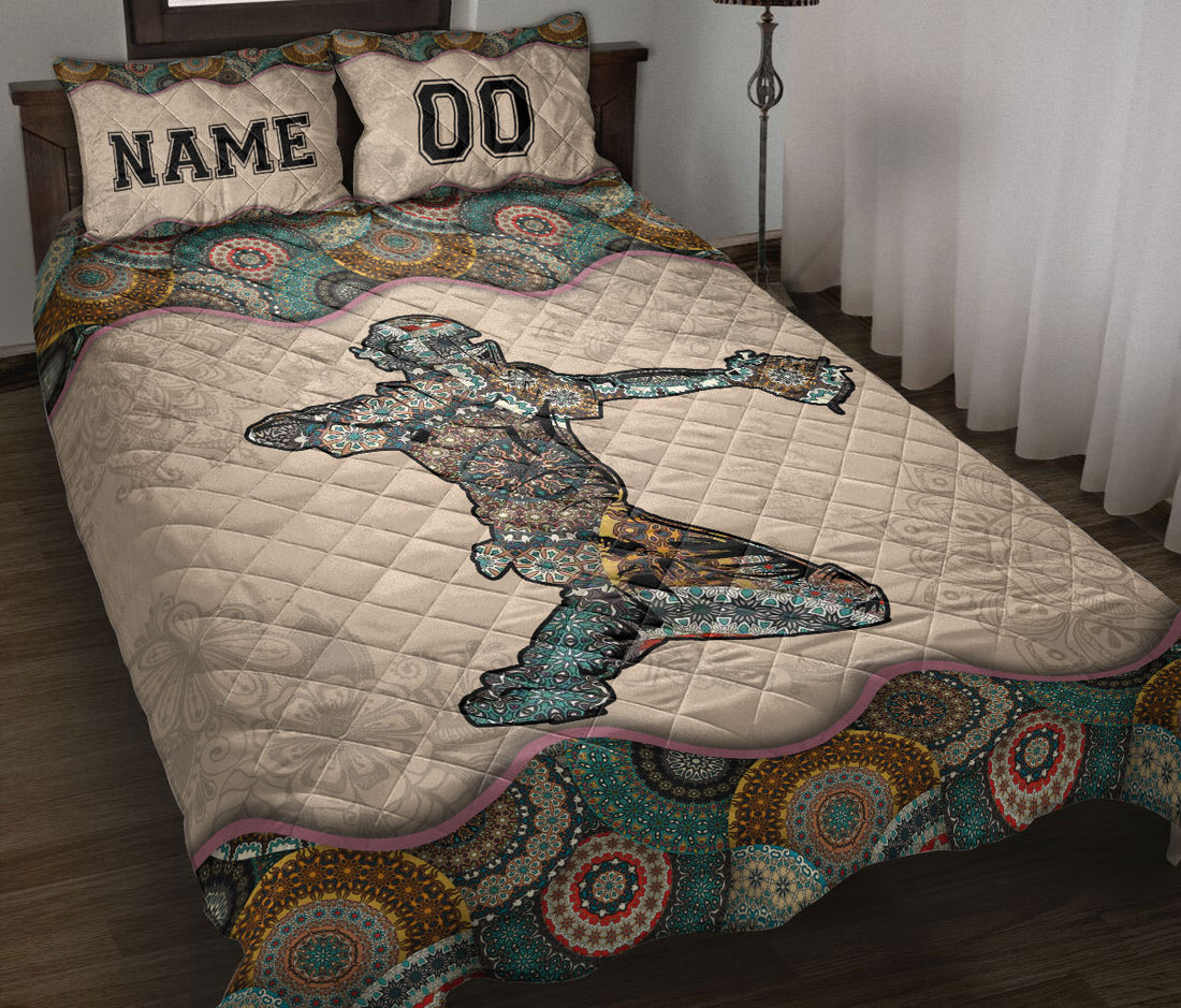 Ohaprints-Quilt-Bed-Set-Pillowcase-Mandala-Boho-Baseball-Catcher-Boy-Player-Custom-Personalized-Name-Number-Blanket-Bedspread-Bedding-3223-Throw (55'' x 60'')